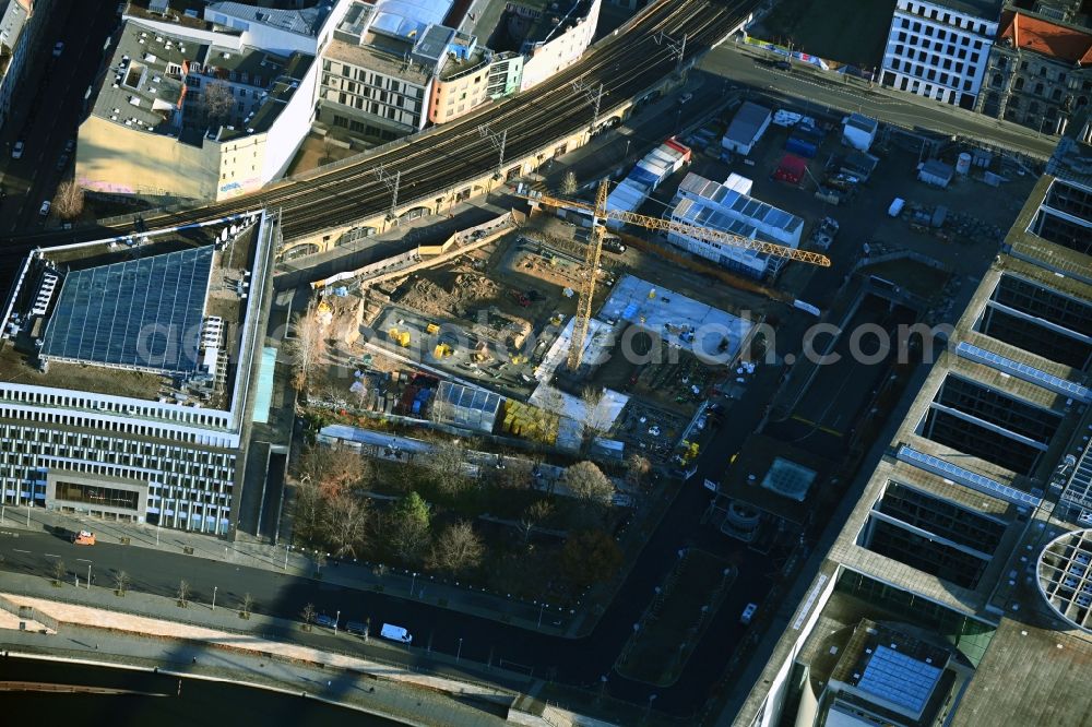 Aerial image Berlin - New construction site Administrative buildings of the state authority of Bundestag with the office space between Adele-Schreiber-Krieger-Strasse and Margarete-Steffin-Strasse in Berlin, Germany