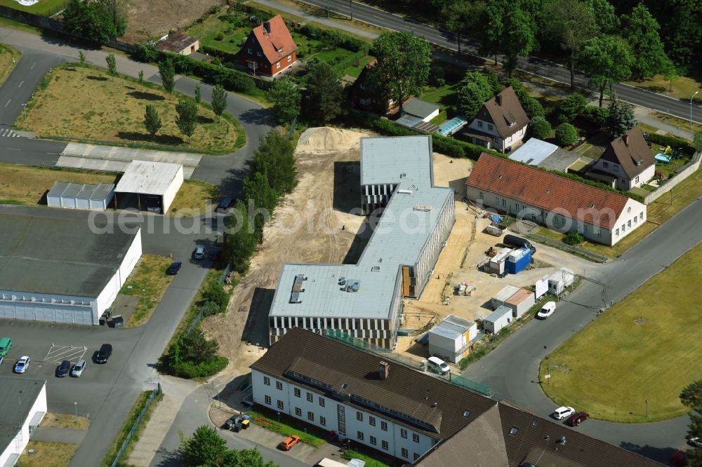 Oranienburg from above - New construction site Administrative buildings of the state authority Erweiterungsbau Finanzont on Heinrich-Grueber-Platz in Oranienburg in the state Brandenburg, Germany