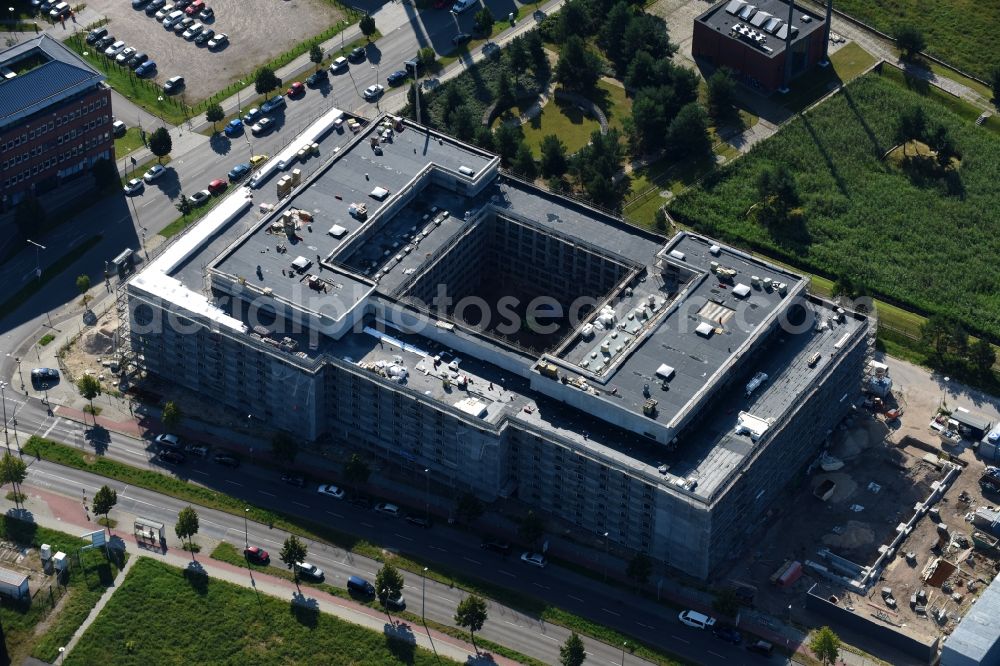 Aerial photograph Berlin - New construction site Administrative buildings of the state authority Landeslabor Berlin-Brandenburg (LLBB) nach Entwuerfen der kister scheithauer gross architekten und stadtplaner GmbH on Rudower Chaussee corner Wegedornstrasse in the district Adlershof in Berlin