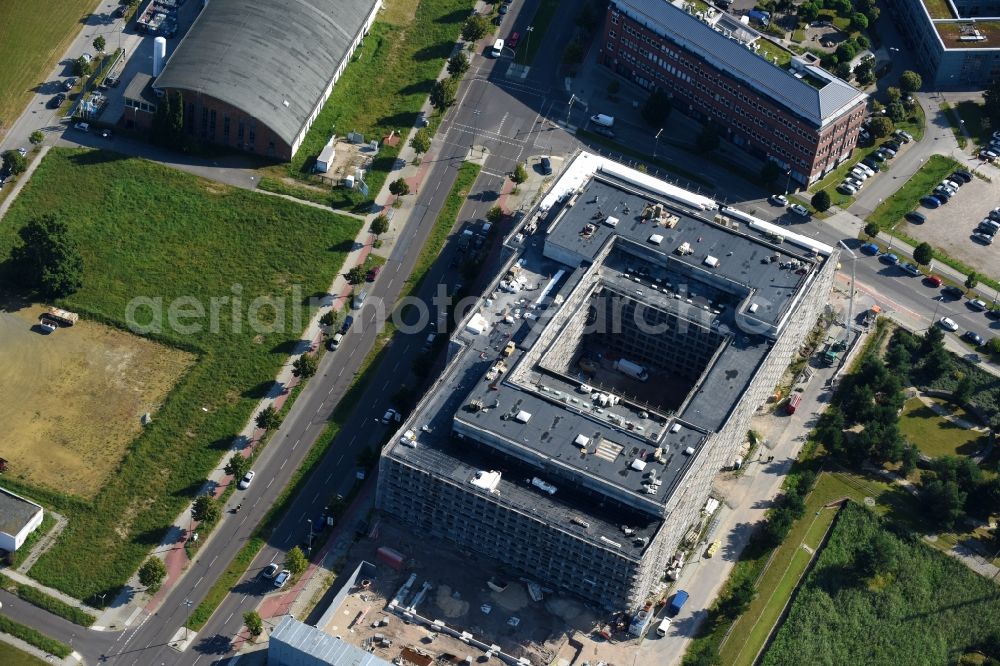 Berlin from above - New construction site Administrative buildings of the state authority Landeslabor Berlin-Brandenburg (LLBB) nach Entwuerfen der kister scheithauer gross architekten und stadtplaner GmbH on Rudower Chaussee corner Wegedornstrasse in the district Adlershof in Berlin