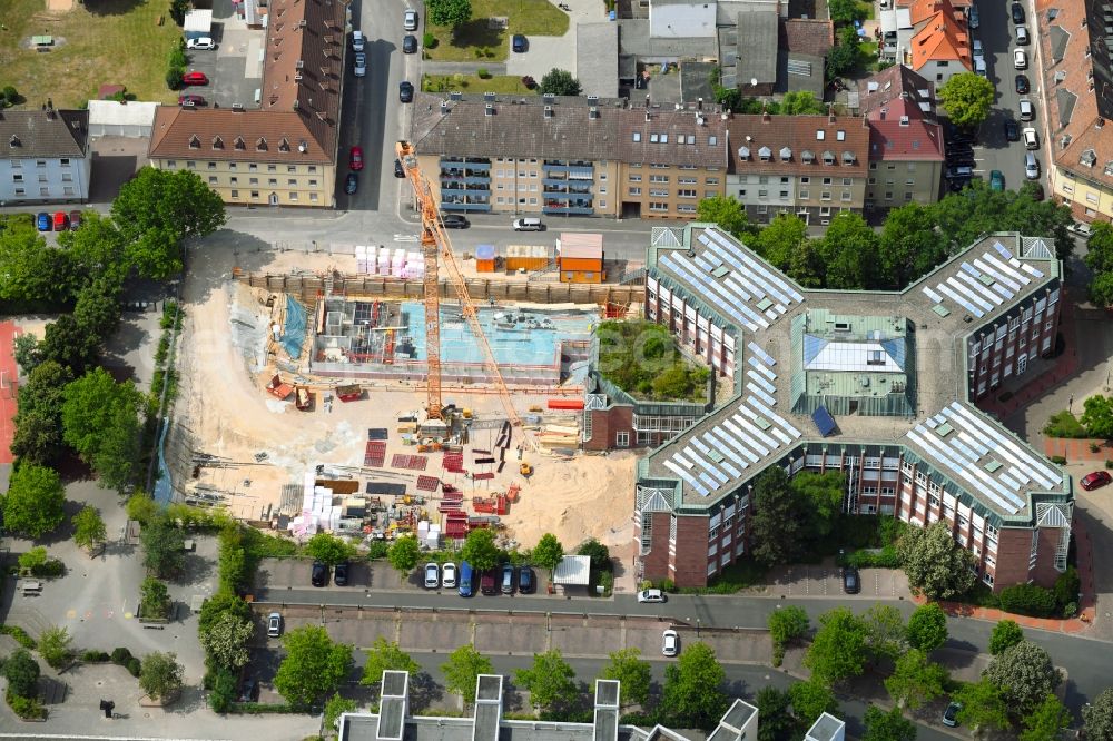 Aschaffenburg from above - New construction site Administrative buildings of the state authority of Landratsamt in Aschaffenburg in the state Bavaria, Germany