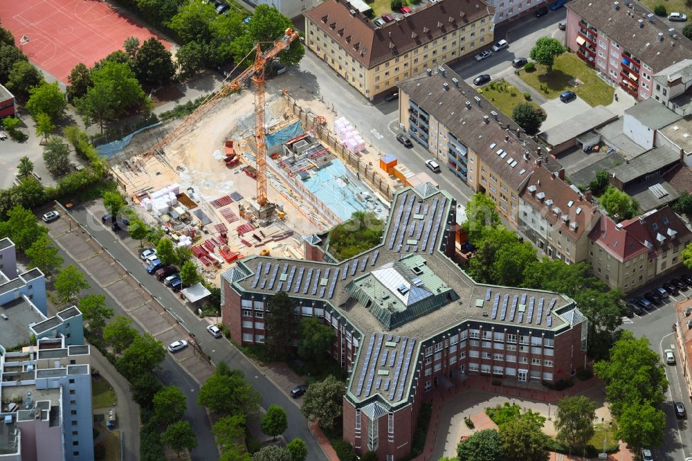 Aschaffenburg from the bird's eye view: New construction site Administrative buildings of the state authority of Landratsamt in Aschaffenburg in the state Bavaria, Germany