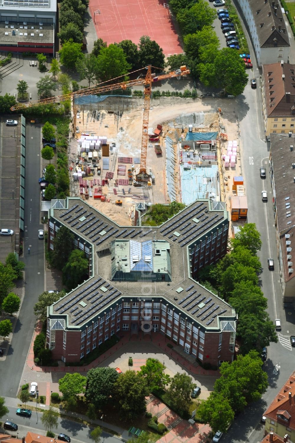 Aerial photograph Aschaffenburg - New construction site Administrative buildings of the state authority of Landratsamt in Aschaffenburg in the state Bavaria, Germany