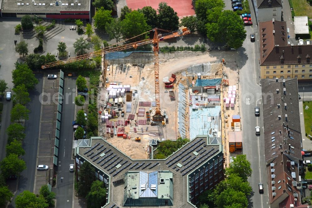 Aschaffenburg from above - New construction site Administrative buildings of the state authority of Landratsamt in Aschaffenburg in the state Bavaria, Germany