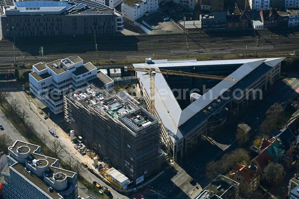 Hannover from above - New construction site Administrative buildings of the state authority of Aerztekammer Niedersachsen on Berliner Allee corner Schiffgraben in the district Mitte in Hannover in the state Lower Saxony, Germany