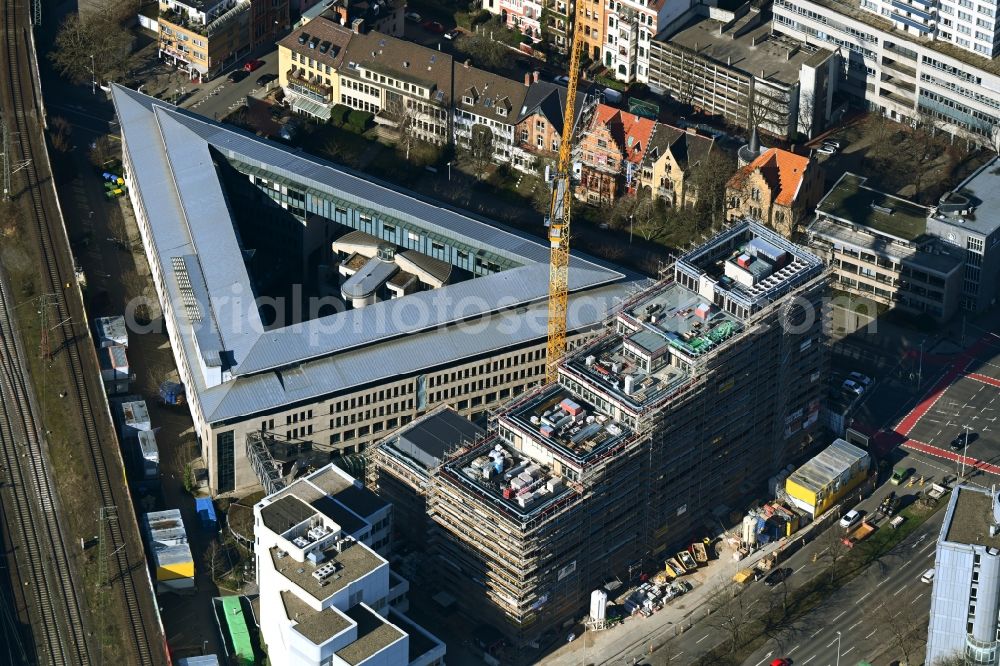 Hannover from the bird's eye view: New construction site Administrative buildings of the state authority of Aerztekammer Niedersachsen on Berliner Allee corner Schiffgraben in the district Mitte in Hannover in the state Lower Saxony, Germany