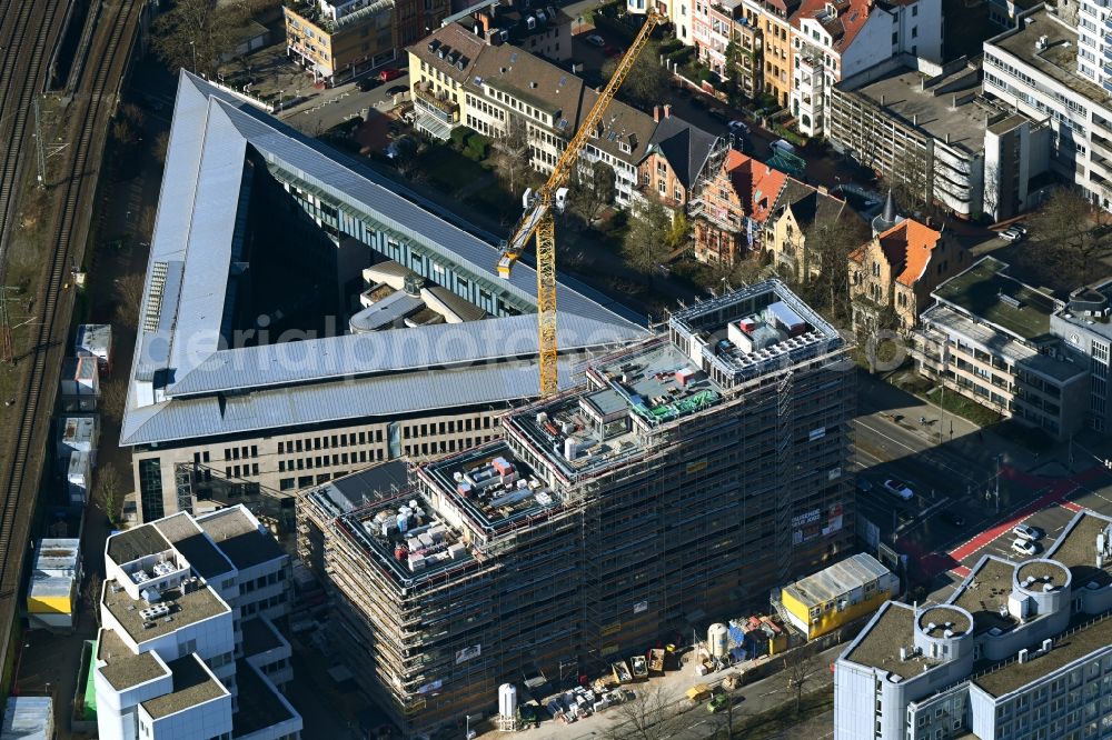 Aerial image Hannover - New construction site Administrative buildings of the state authority of Aerztekammer Niedersachsen on Berliner Allee corner Schiffgraben in the district Mitte in Hannover in the state Lower Saxony, Germany