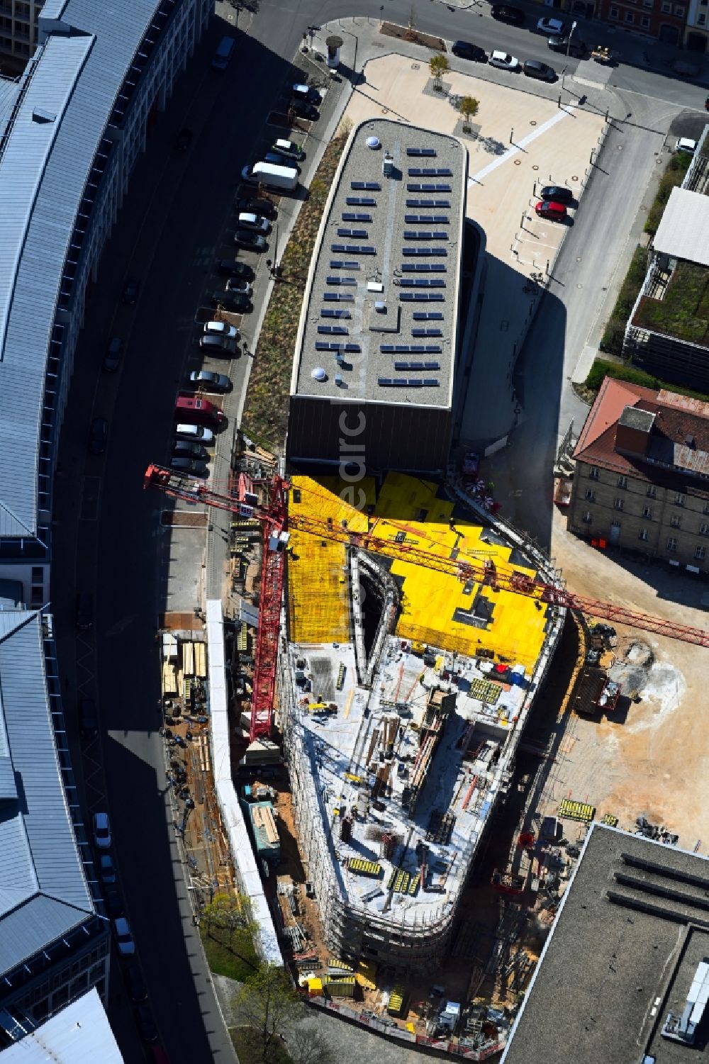 Nürnberg from the bird's eye view: New construction site Administrative buildings of the state authority Zentrum Bayern Familie and Soziales in the district Himpfelshof in Nuremberg in the state Bavaria, Germany