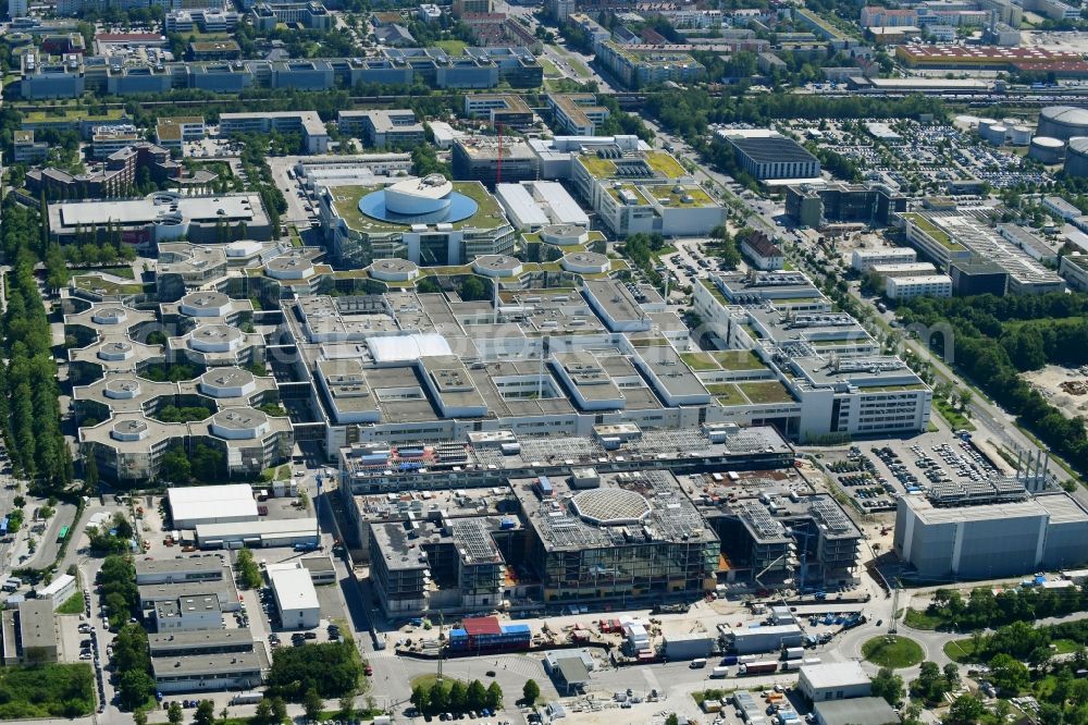 Aerial photograph München - New building - construction site on the factory premises of Bayerische Motoren factorye AG in Munich in the state Bavaria, Germany