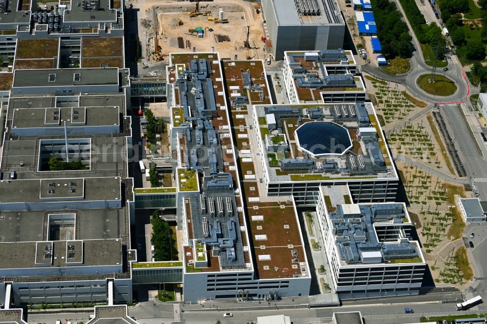 München from above - New building - construction site on the factory premises of Bayerische Motoren factorye AG in Munich in the state Bavaria, Germany