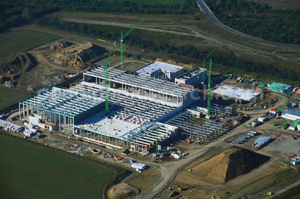 Aerial image Leipzig - New building - construction site on the factory premises of Beiersdorf AG on Maximilianallee and Podelwitzer Strasse in Seehausen in the state Saxony, Germany