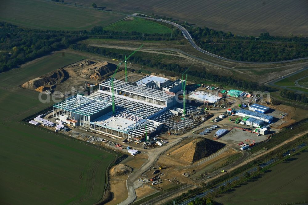 Aerial photograph Leipzig - New building - construction site on the factory premises of Beiersdorf AG on Maximilianallee and Podelwitzer Strasse in Seehausen in the state Saxony, Germany