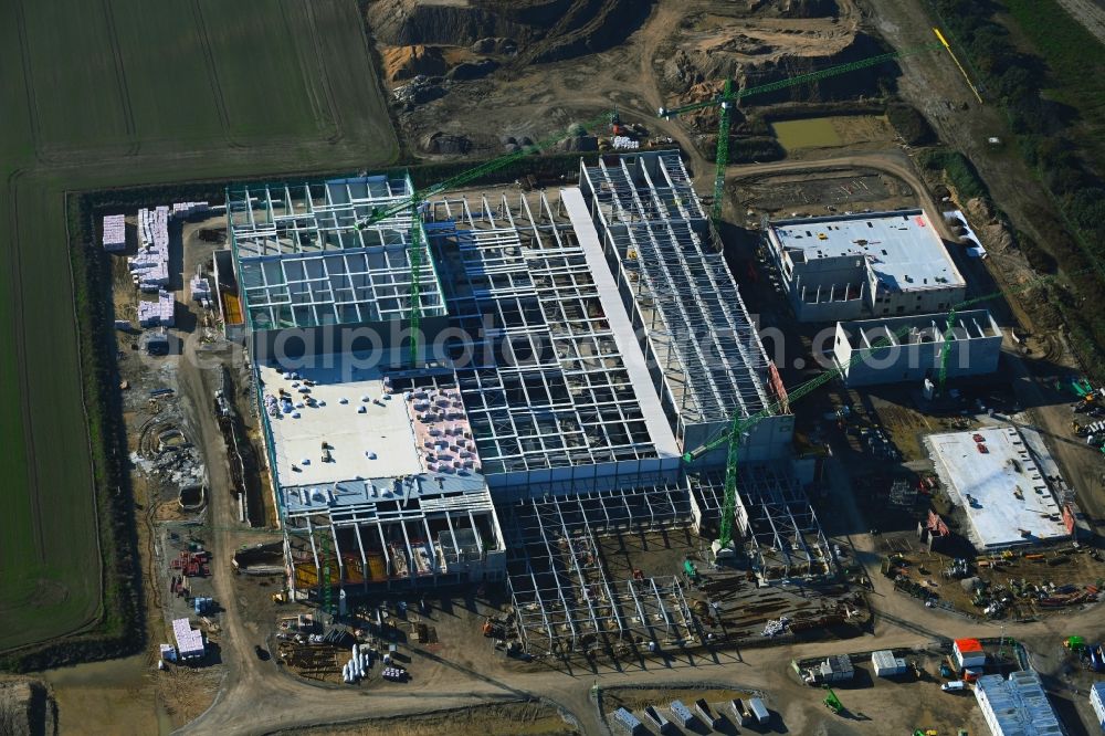 Aerial image Leipzig - New building - construction site on the factory premises of Beiersdorf AG on Maximilianallee and Podelwitzer Strasse in Seehausen in the state Saxony, Germany