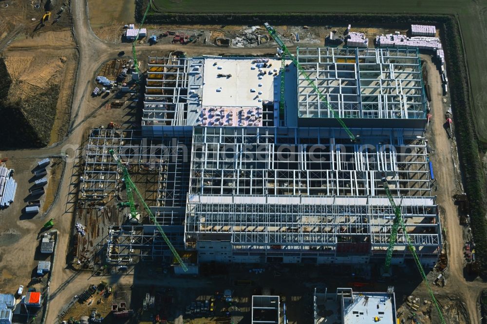 Aerial image Leipzig - New building - construction site on the factory premises of Beiersdorf AG on Maximilianallee and Podelwitzer Strasse in Seehausen in the state Saxony, Germany