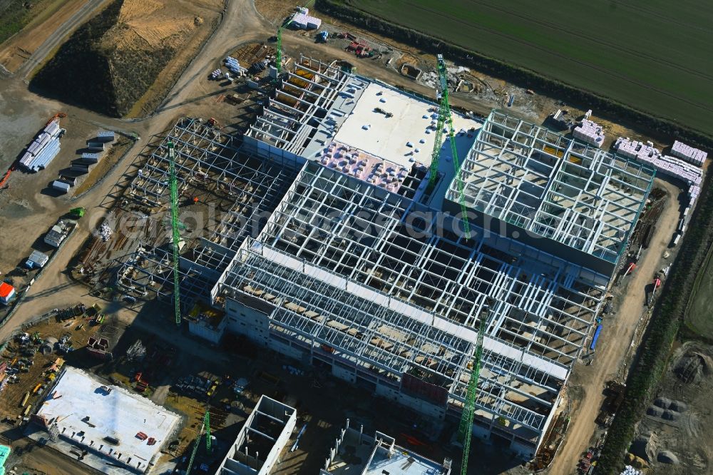 Aerial photograph Leipzig - New building - construction site on the factory premises of Beiersdorf AG on Maximilianallee and Podelwitzer Strasse in Seehausen in the state Saxony, Germany