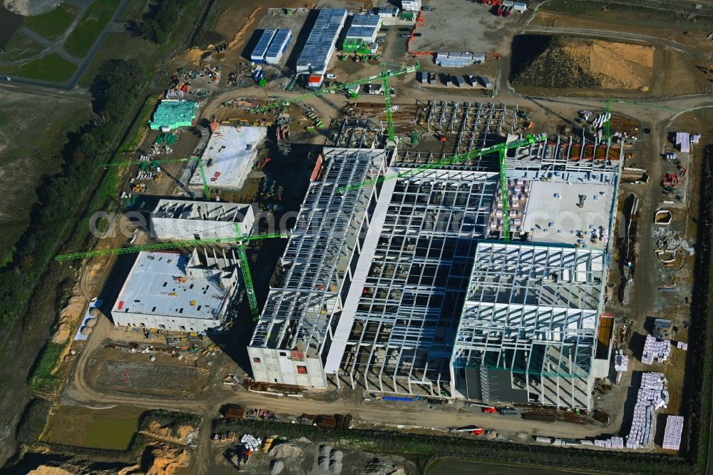 Aerial image Leipzig - New building - construction site on the factory premises of Beiersdorf AG on Maximilianallee and Podelwitzer Strasse in Seehausen in the state Saxony, Germany