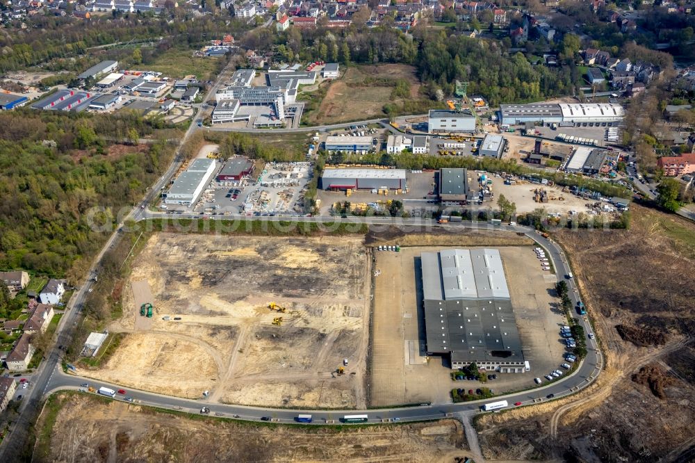 Aerial photograph Bochum - New building - construction site on the factory premises of BROCK Kehrtechnik GmbH on Arnoldschacht in Bochum in the state North Rhine-Westphalia, Germany