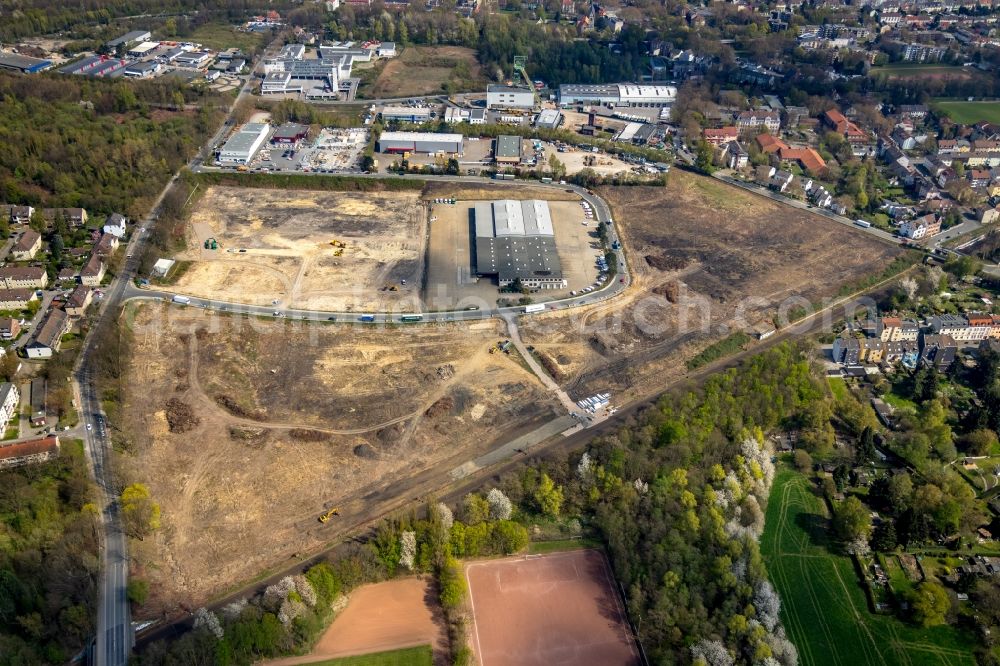 Aerial photograph Bochum - New building - construction site on the factory premises of BROCK Kehrtechnik GmbH on Arnoldschacht in Bochum in the state North Rhine-Westphalia, Germany