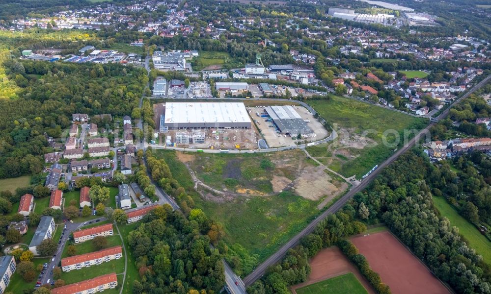 Aerial photograph Bochum - New building - construction site on the factory premises of BROCK Kehrtechnik GmbH on Arnoldschacht in Bochum in the state North Rhine-Westphalia, Germany