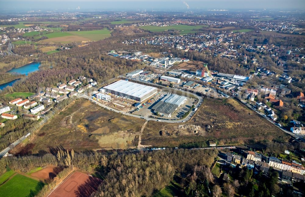 Aerial photograph Bochum - New building - construction site on the factory premises of BROCK Kehrtechnik GmbH on Arnoldschacht in Bochum in the state North Rhine-Westphalia, Germany