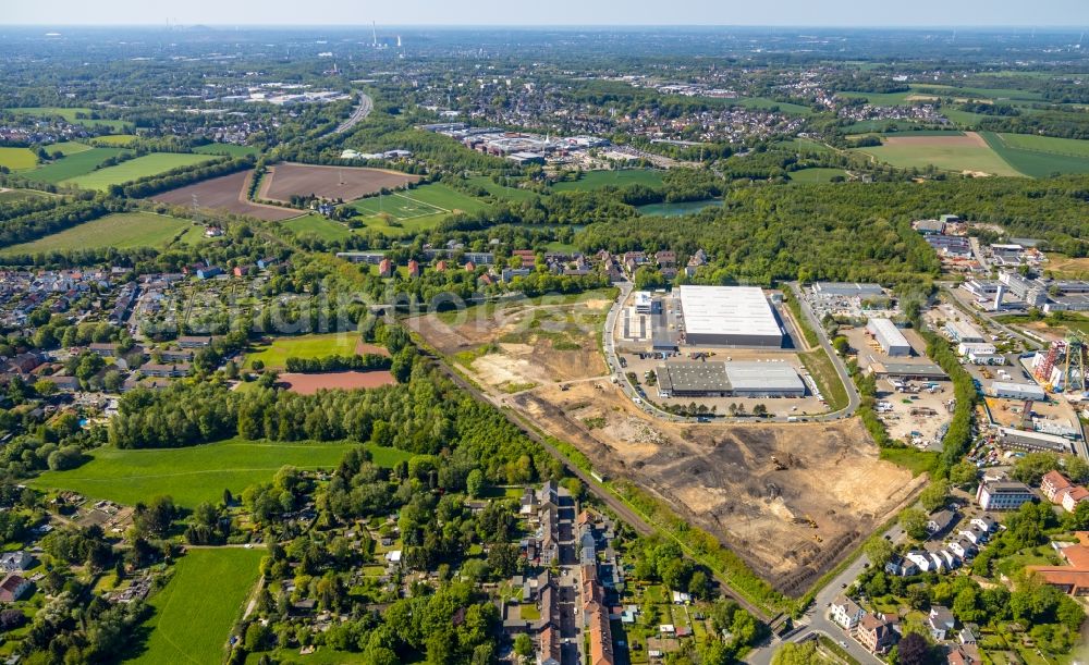 Aerial image Bochum - New building - construction site on the factory premises of BROCK Kehrtechnik GmbH on Arnoldschacht in Bochum in the state North Rhine-Westphalia, Germany