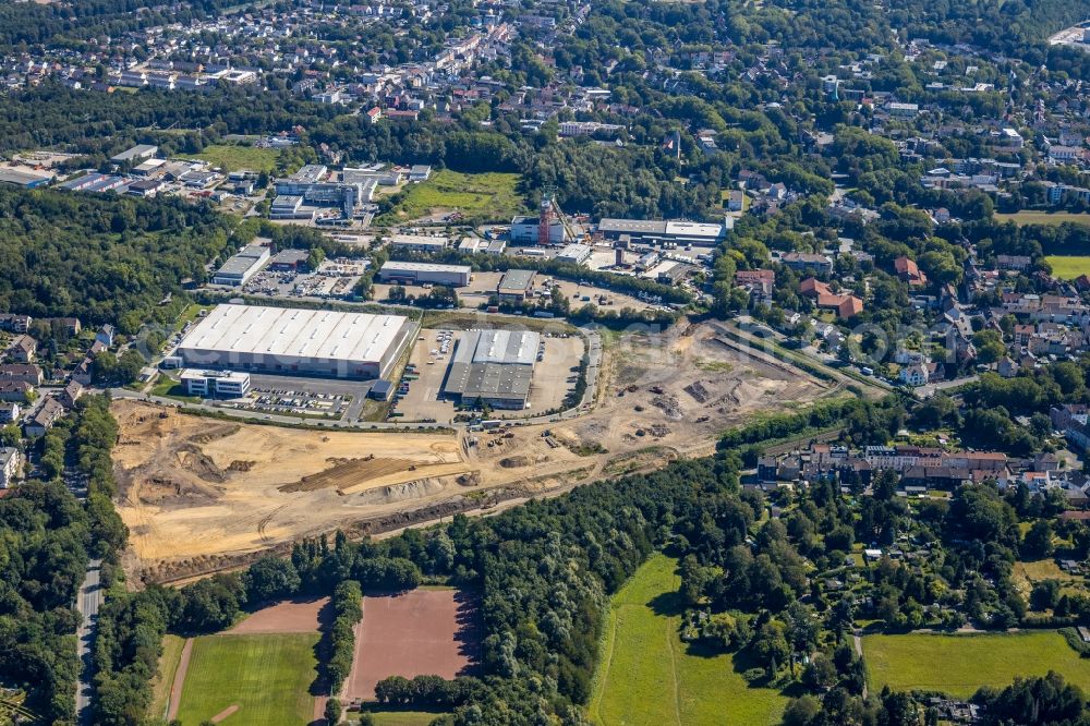 Bochum from above - New building - construction site on the factory premises of BROCK Kehrtechnik GmbH on Arnoldschacht in Bochum in the state North Rhine-Westphalia, Germany