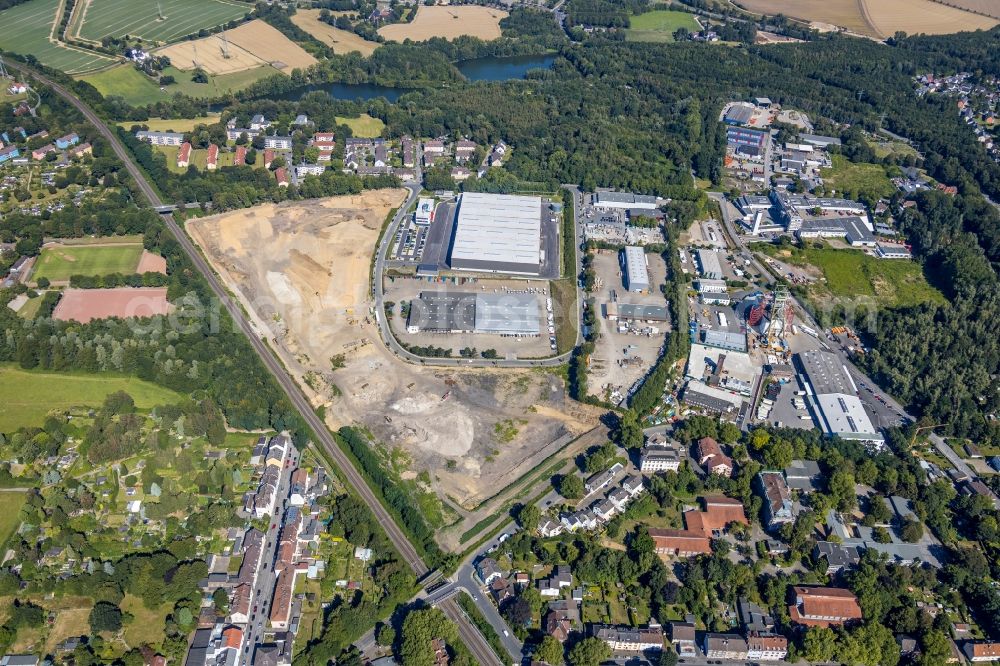 Bochum from the bird's eye view: New building - construction site on the factory premises of BROCK Kehrtechnik GmbH on Arnoldschacht in Bochum in the state North Rhine-Westphalia, Germany