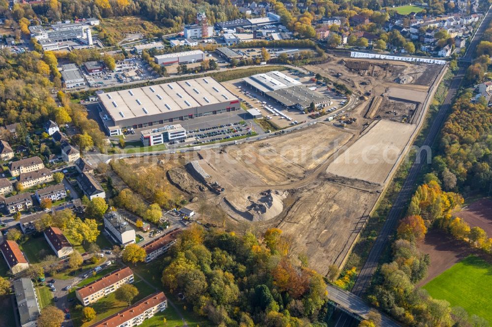 Aerial image Bochum - New building - construction site on the factory premises of BROCK Kehrtechnik GmbH on Arnoldschacht in Bochum at Ruhrgebiet in the state North Rhine-Westphalia, Germany