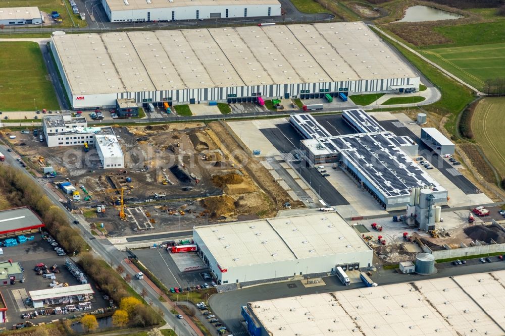 Aerial image Hamm - New building - construction site on the factory premises of the construction company Hugo Schneider GmbH on Oberallener Weg in Hamm in the state North Rhine-Westphalia, Germany