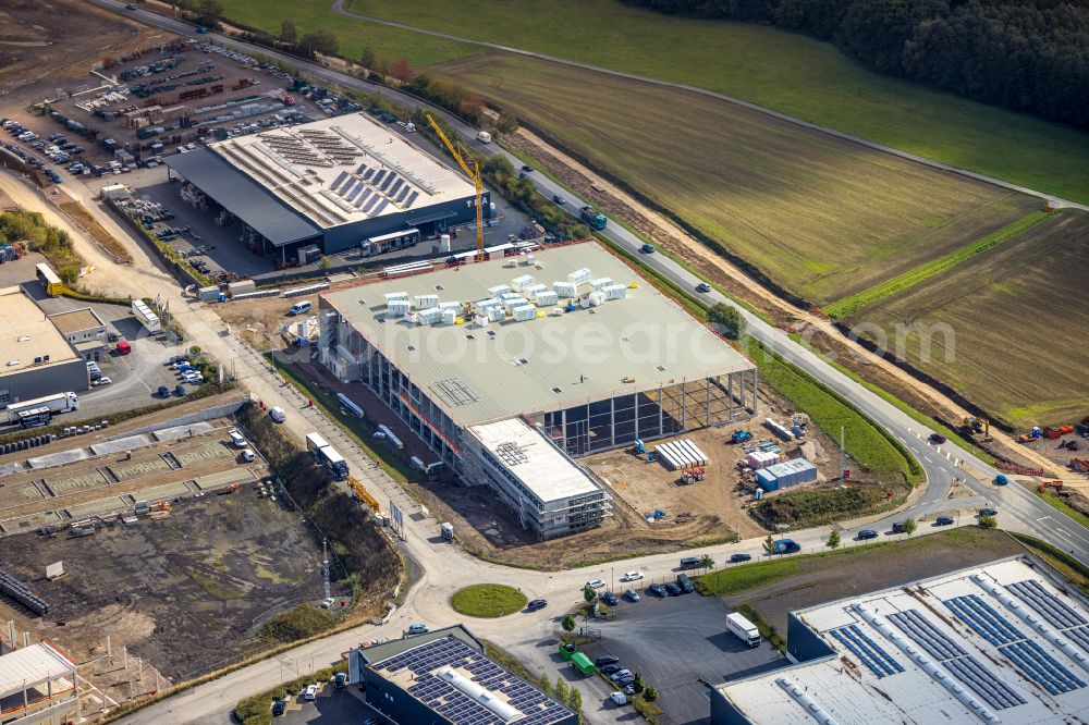 Arnsberg from the bird's eye view: New building - construction site on the factory premises von Laserliner on street Gut Nierhof - Specksloh in Arnsberg at Sauerland in the state North Rhine-Westphalia, Germany