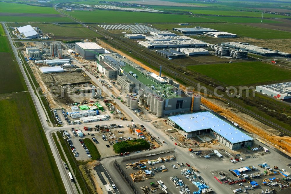 Aerial image Sandersdorf - New building - construction site on the paper factory premises of Progroup AG in Sandersdorf in the state Saxony-Anhalt, Germany