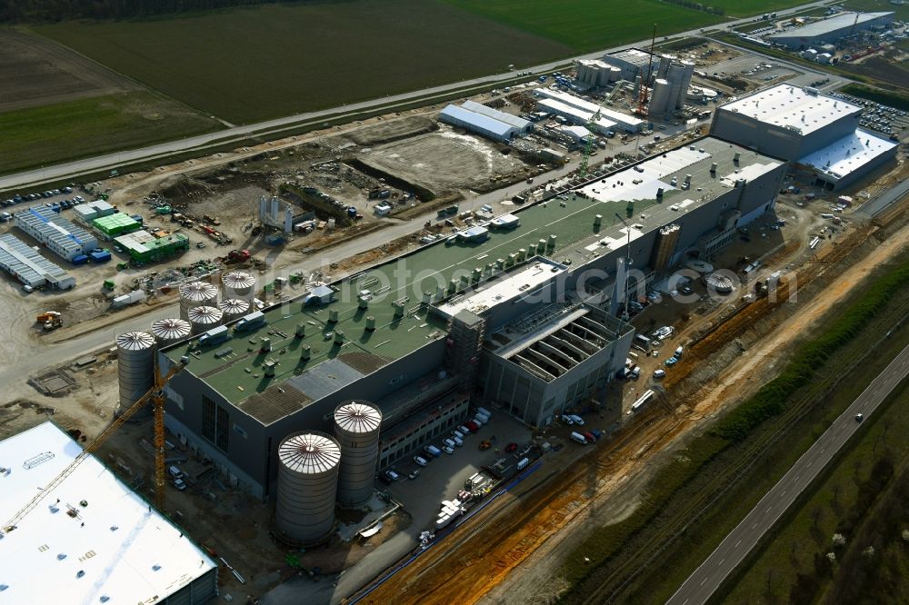 Aerial image Sandersdorf - New building - construction site on the paper factory premises of Progroup AG in Sandersdorf in the state Saxony-Anhalt, Germany