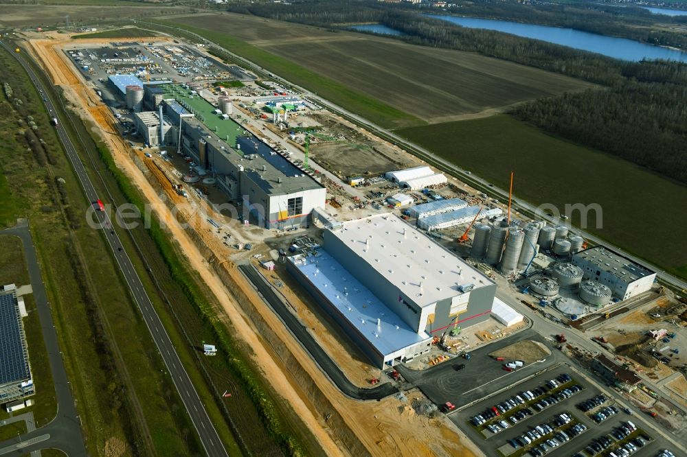 Sandersdorf from above - New building - construction site on the paper factory premises of Progroup AG in Sandersdorf in the state Saxony-Anhalt, Germany