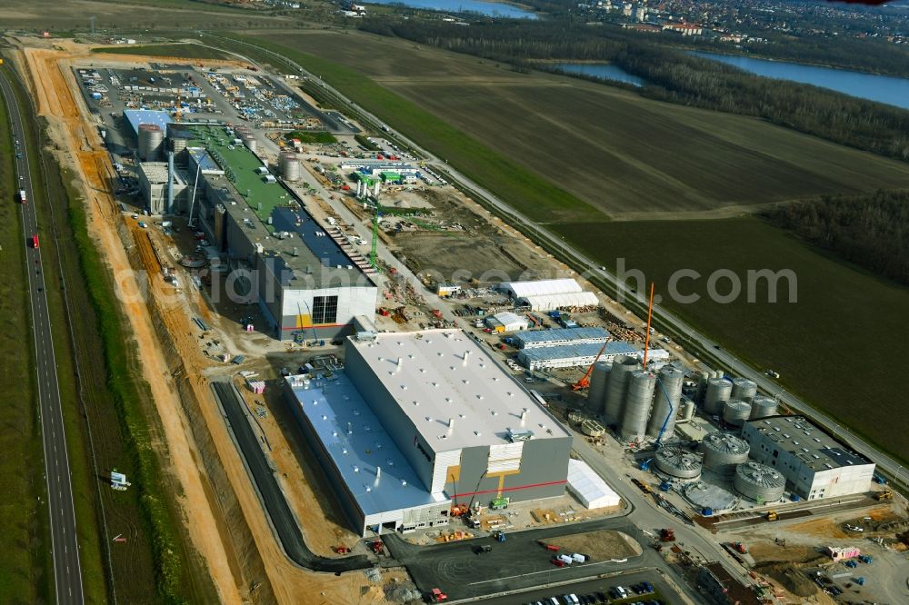 Aerial image Sandersdorf - New building - construction site on the paper factory premises of Progroup AG in Sandersdorf in the state Saxony-Anhalt, Germany