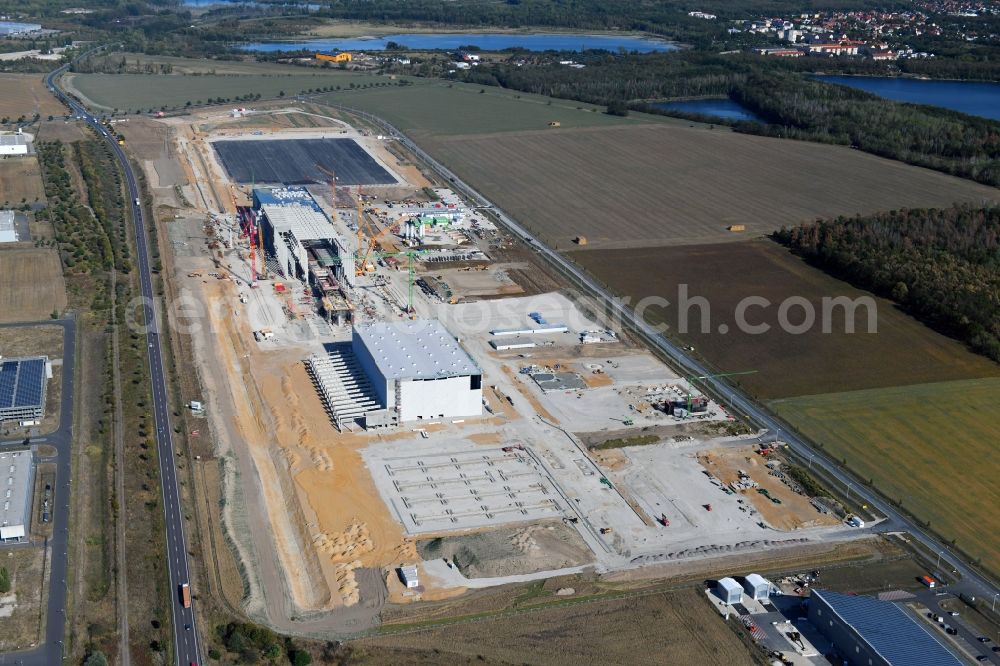 Aerial image Sandersdorf - New building - construction site on the paper factory premises of Progroup AG in Sandersdorf in the state Saxony-Anhalt, Germany