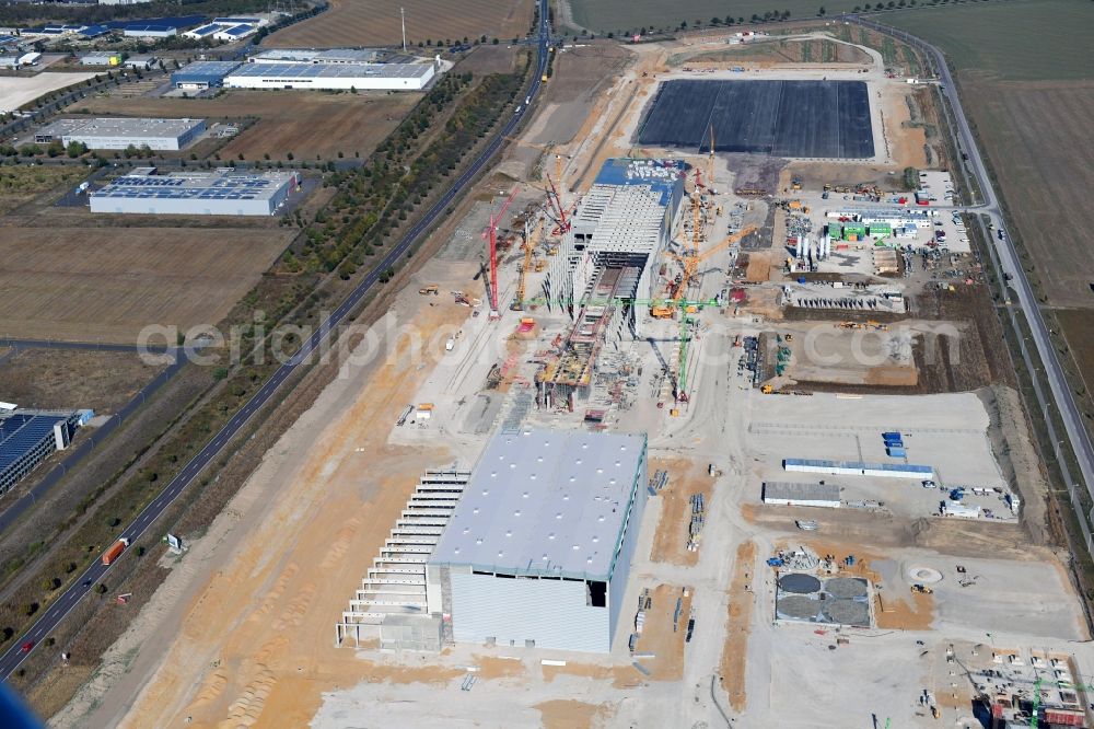 Sandersdorf from above - New building - construction site on the paper factory premises of Progroup AG in Sandersdorf in the state Saxony-Anhalt, Germany