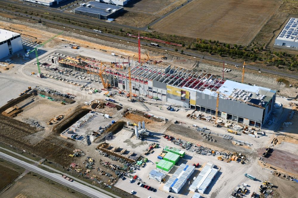 Sandersdorf from above - New building - construction site on the paper factory premises of Progroup AG in Sandersdorf in the state Saxony-Anhalt, Germany