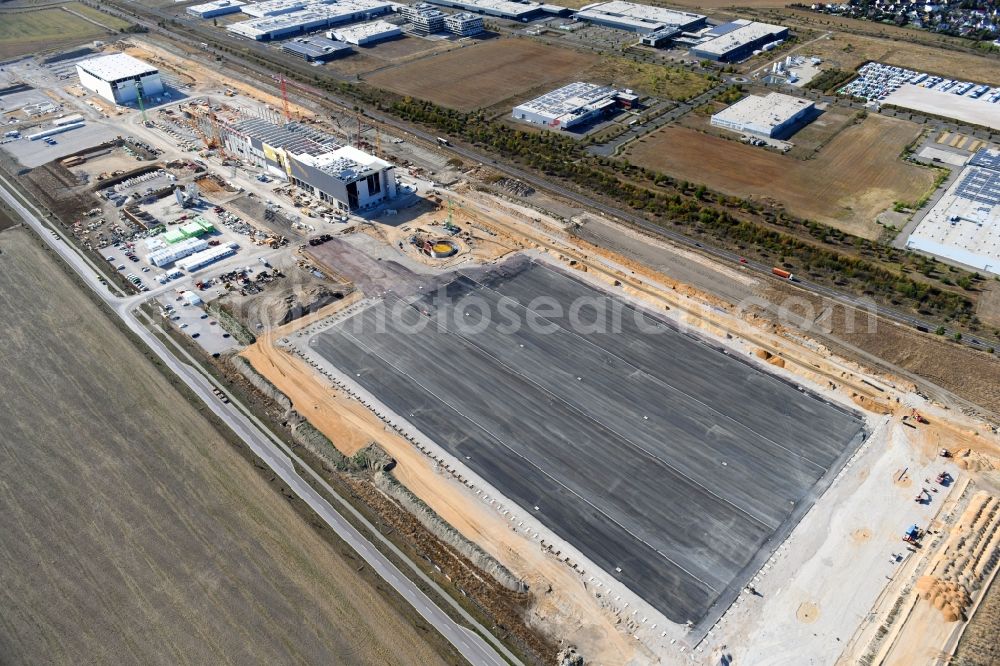 Sandersdorf from the bird's eye view: New building - construction site on the paper factory premises of Progroup AG in Sandersdorf in the state Saxony-Anhalt, Germany