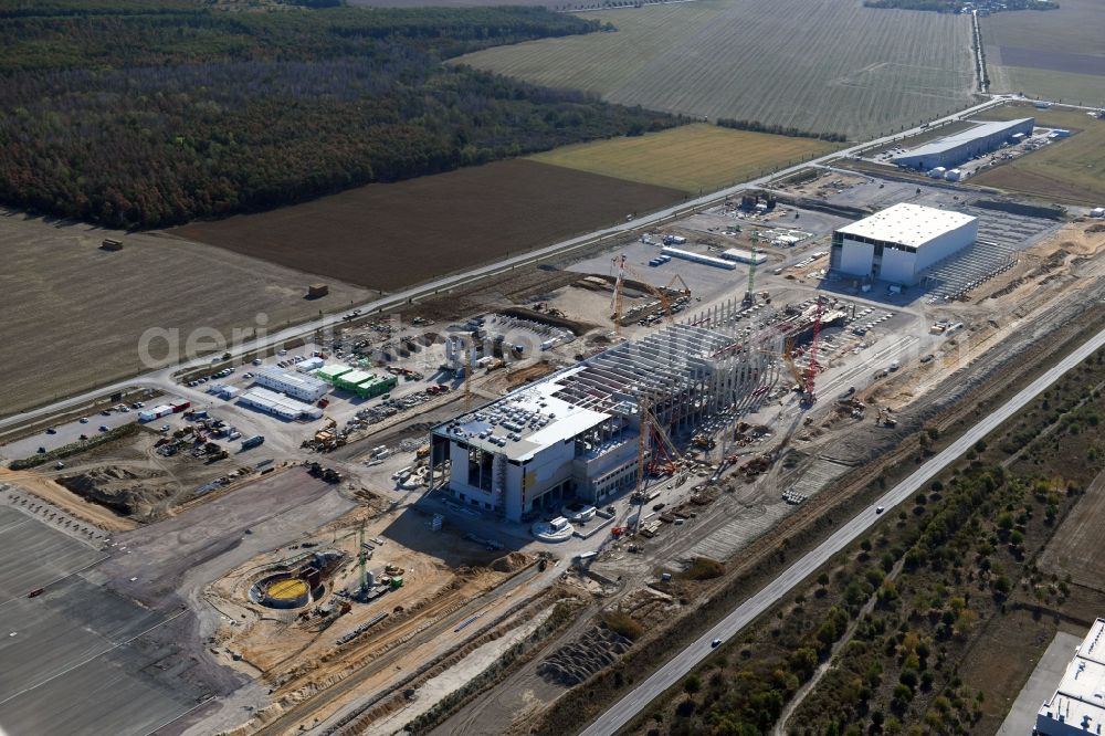 Sandersdorf from above - New building - construction site on the paper factory premises of Progroup AG in Sandersdorf in the state Saxony-Anhalt, Germany