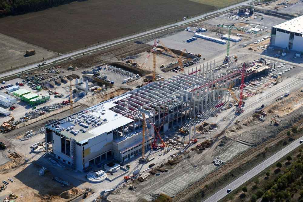 Sandersdorf from the bird's eye view: New building - construction site on the paper factory premises of Progroup AG in Sandersdorf in the state Saxony-Anhalt, Germany