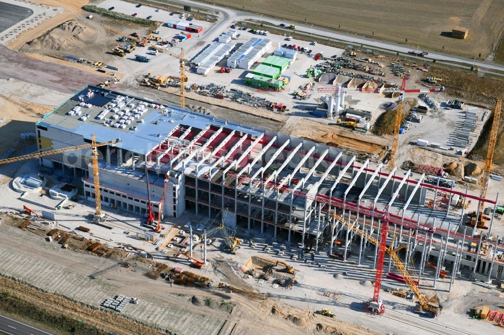 Aerial photograph Sandersdorf - New building - construction site on the paper factory premises of Progroup AG in Sandersdorf in the state Saxony-Anhalt, Germany