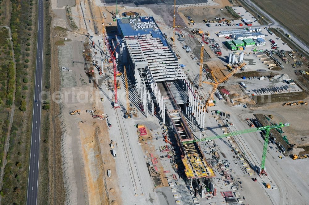 Aerial image Sandersdorf - New building - construction site on the paper factory premises of Progroup AG in Sandersdorf in the state Saxony-Anhalt, Germany