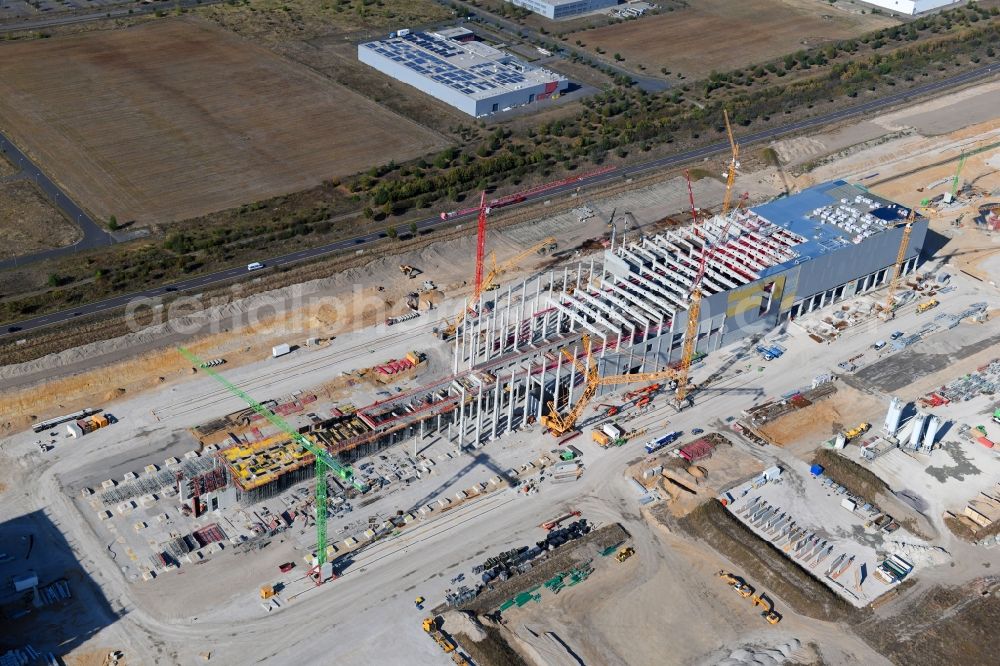 Sandersdorf from above - New building - construction site on the paper factory premises of Progroup AG in Sandersdorf in the state Saxony-Anhalt, Germany