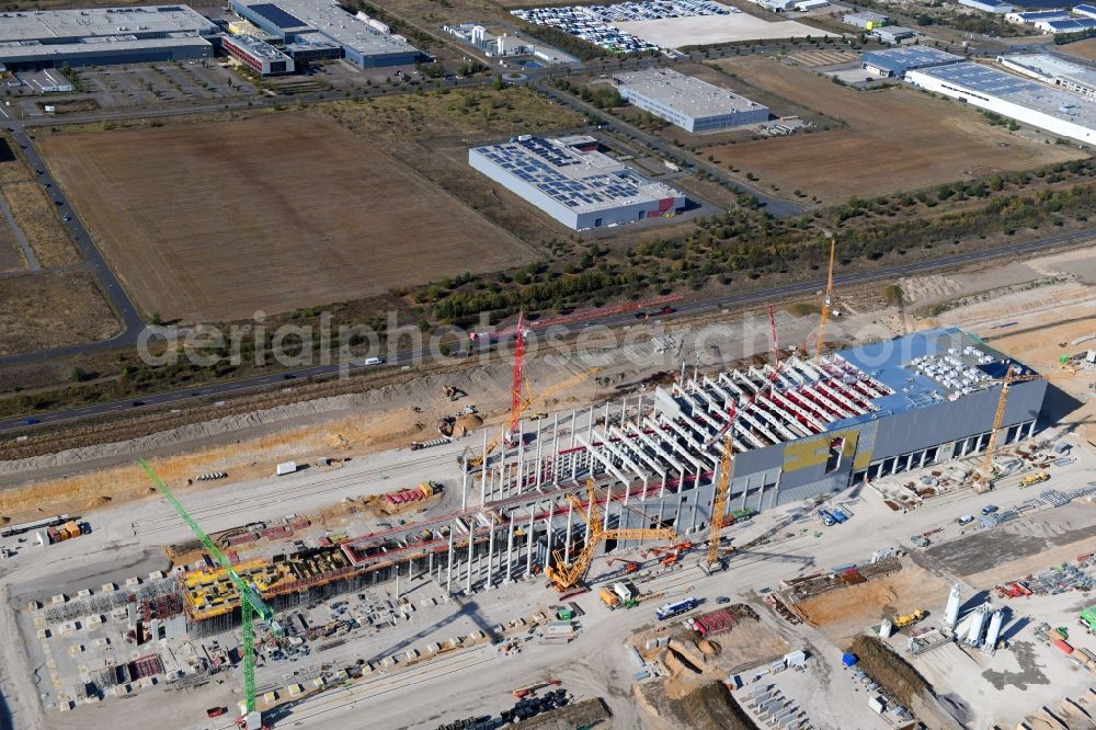 Sandersdorf from the bird's eye view: New building - construction site on the paper factory premises of Progroup AG in Sandersdorf in the state Saxony-Anhalt, Germany