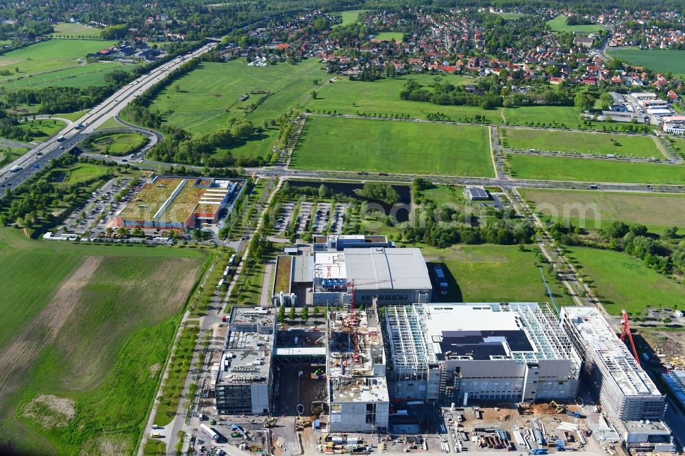 Dresden from above - New building - construction site on the factory premises Fab, Semiconductor Fabrication Plantof by Robert Bosch Semiconductor Manufacturing Dresden GmbH in the district Hellerau in Dresden in the state Saxony, Germany