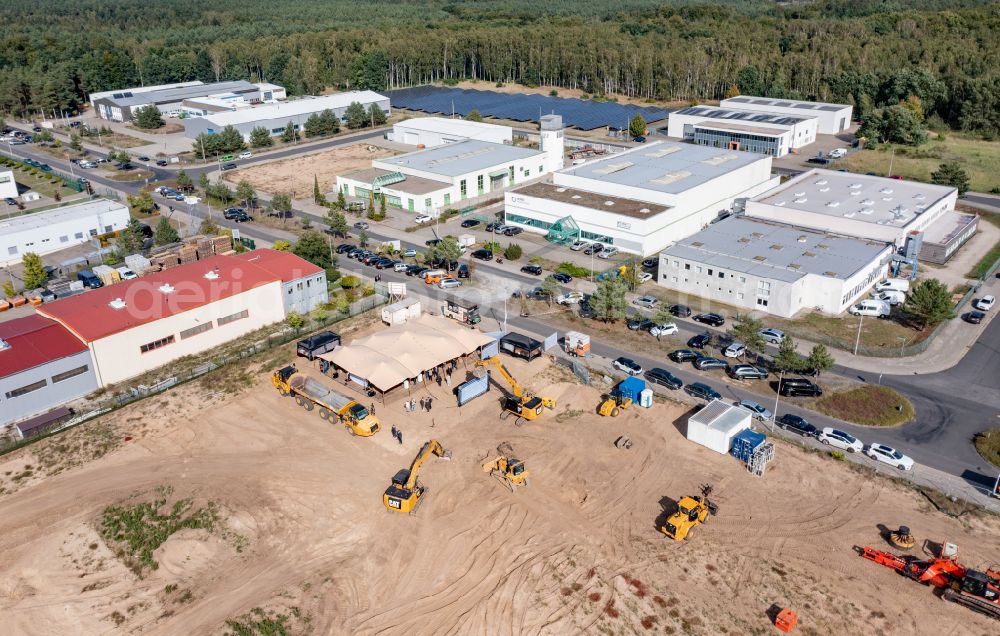 Eberswalde from above - New building - construction site on the factory premises timpla by Renggli in Eberswalde in the state Brandenburg, Germany