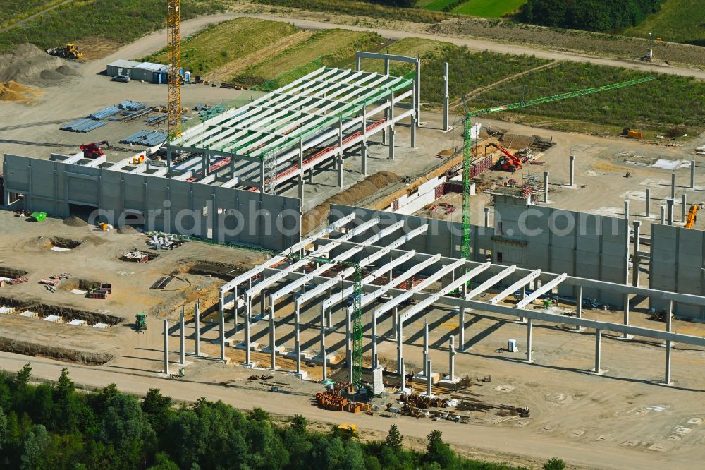 Aerial image Weeze - New construction site for the construction of buildings and production halls on the factory premises for the production of heavy corrugated cardboard on the street Am Sandthof in the district of Goch in Weeze in the federal state of North Rhine-Westphalia, Germany