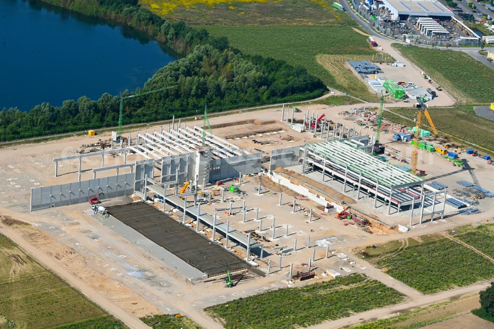 Aerial image Weeze - New construction site for the construction of buildings and production halls on the factory premises for the production of heavy corrugated cardboard on the street Am Sandthof in the district of Goch in Weeze in the federal state of North Rhine-Westphalia, Germany