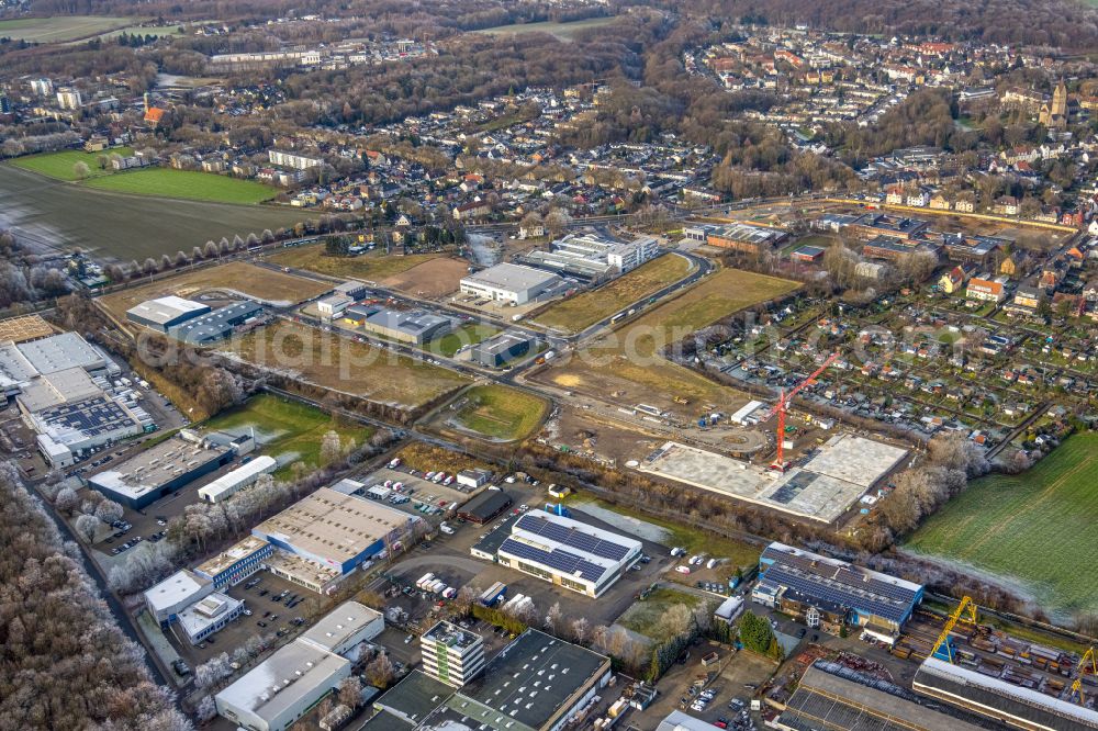 Aerial photograph Bochum - New building - construction site of buildings and production halls of the central kitchen of the St. Elisabeth Group and Catholic Clinic Bochum on Salzstrasse in Bochum at Ruhrgebiet in the state North Rhine-Westphalia, Germany