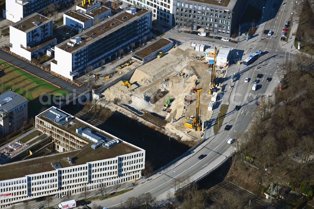 Aerial image München - Construction site with piling works for the foundation slab of a new building of Baeckereikette Max Rischarta??s Backhaus in the district Schwanthalerhoehe in Munich in the state Bavaria, Germany